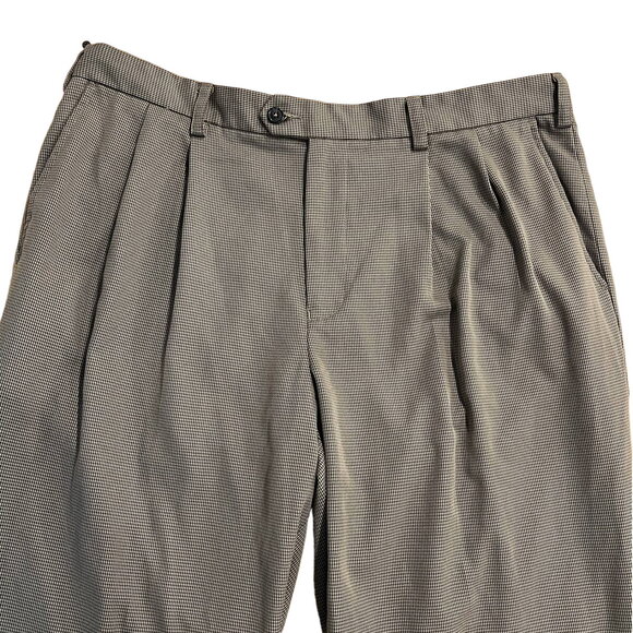IZOD Brown & Tan Houndstooth Pleated Straight Leg Mens Dress Pants Mens 38 x 30 - Picture 3 of 15